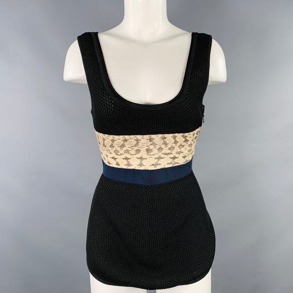 PROENZA SCHOULER Size M Black Beige Polyester Blend Mixed Fabrics Casual Top - Picture 1 of 7